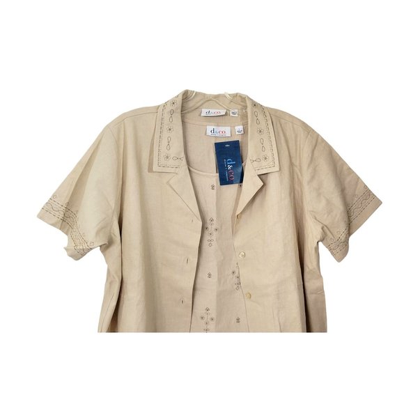 D & Co. Two Piece Embroidered Linen Blend Tank Top and Blouse Set NWT - Picture 3 of 8